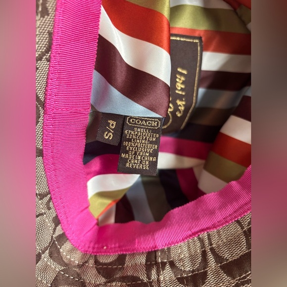 Coach Brown Patterned Hat with Pink Ribbon - Picture 3 of 4